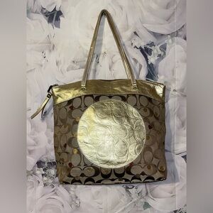 Coach Laura Secret Admirer Tote Bag Women's Gold Metallic Leather Large Handbag